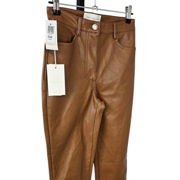 Aritzia Wilfred The Melina Skinny Leg, High Rise, Vegan Leather, Cognac Size 0 - Picture 9 of 9